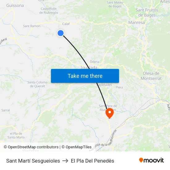 Sant Martí Sesgueioles to El Pla Del Penedès map