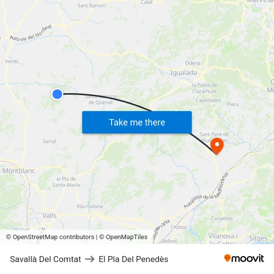 Savallà Del Comtat to El Pla Del Penedès map