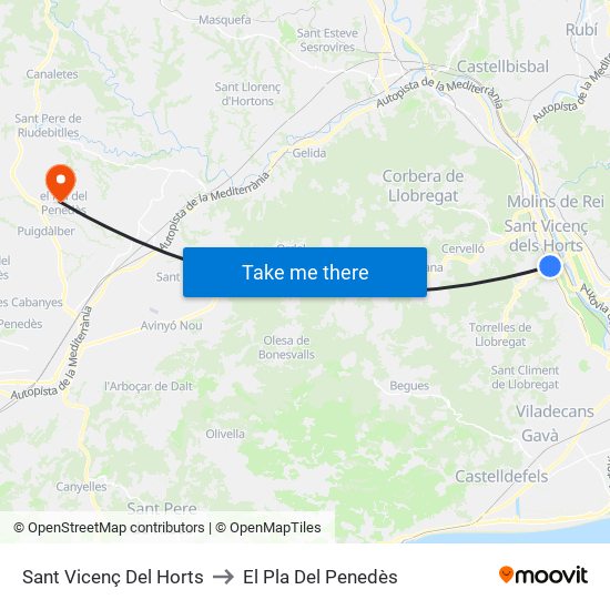 Sant Vicenç Del Horts to El Pla Del Penedès map