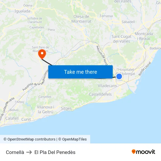 Cornellà to El Pla Del Penedès map