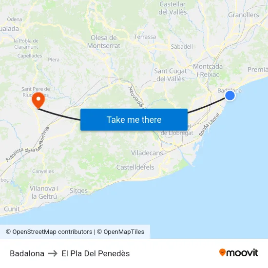 Badalona to El Pla Del Penedès map
