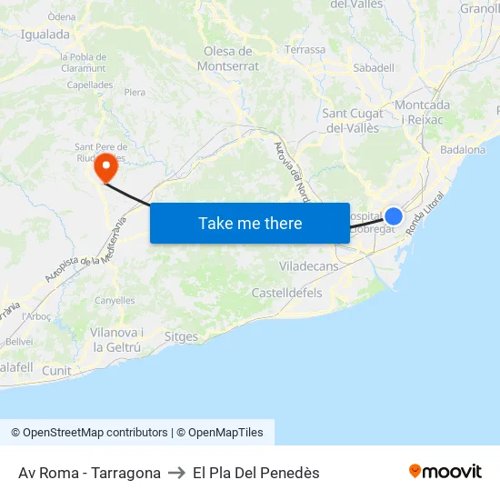 Av Roma - Tarragona to El Pla Del Penedès map