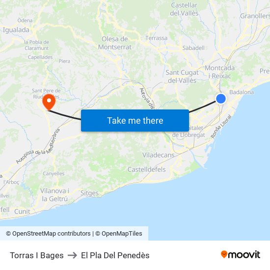 Torras I Bages to El Pla Del Penedès map