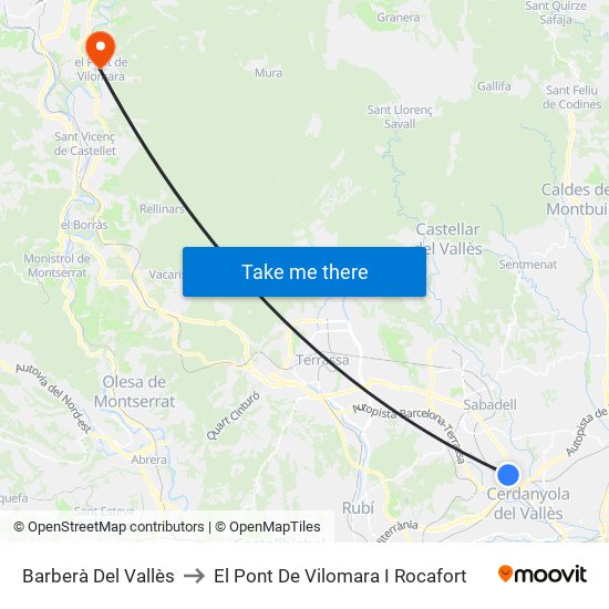 Barberà Del Vallès to El Pont De Vilomara I Rocafort map