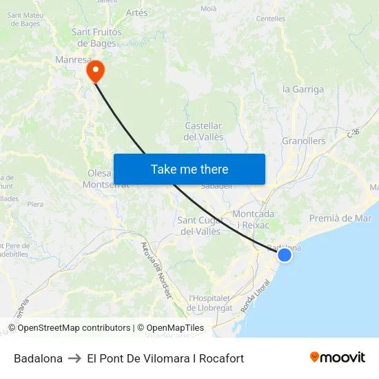 Badalona to El Pont De Vilomara I Rocafort map