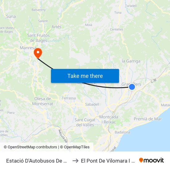 Estació D'Autobusos De Granollers to El Pont De Vilomara I Rocafort map
