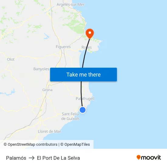 Palamós to El Port De La Selva map