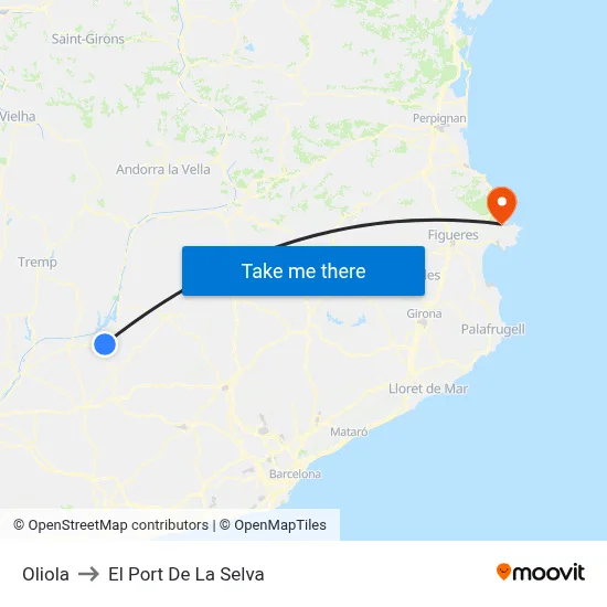 Oliola to El Port De La Selva map