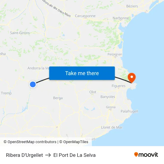 Ribera D'Urgellet to El Port De La Selva map