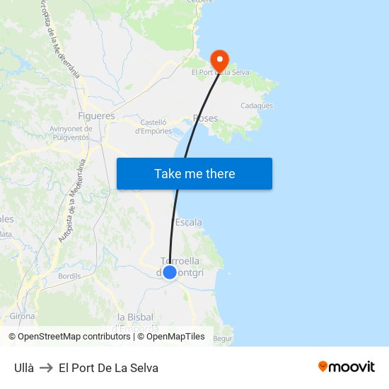 Ullà to El Port De La Selva map
