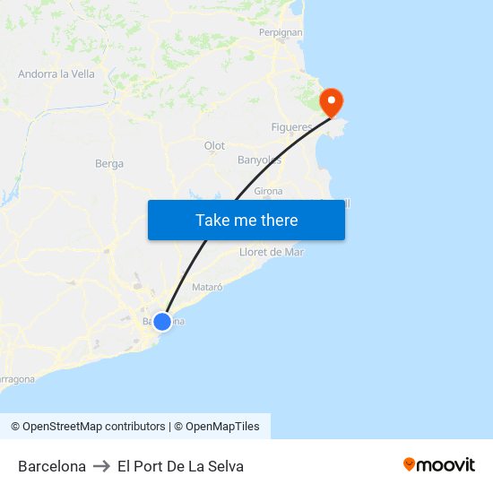 Barcelona to El Port De La Selva map