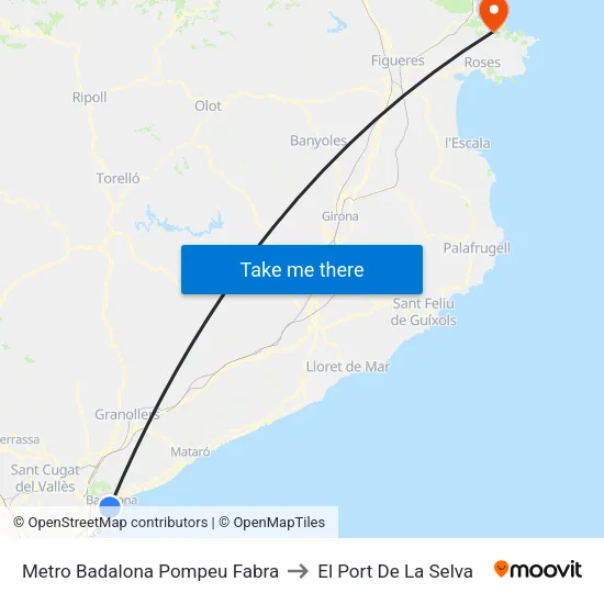 Metro Badalona Pompeu Fabra to El Port De La Selva map