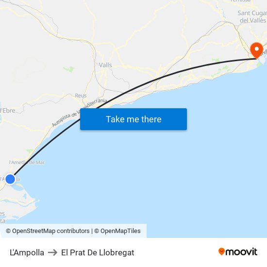 L'Ampolla to El Prat De Llobregat map