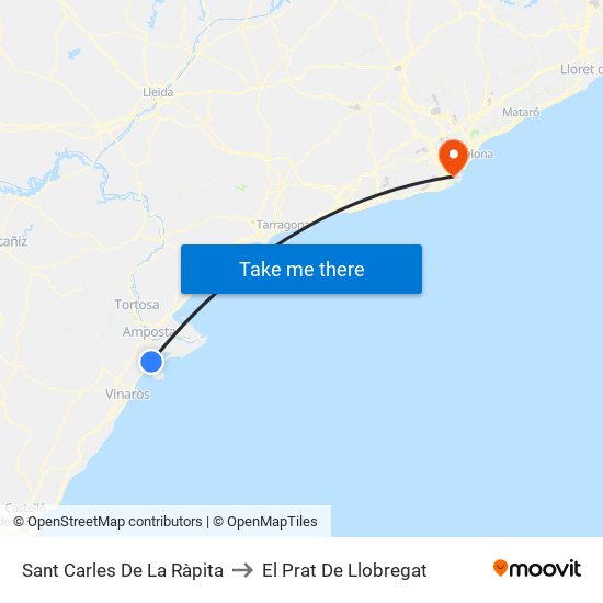 Sant Carles De La Ràpita to El Prat De Llobregat map