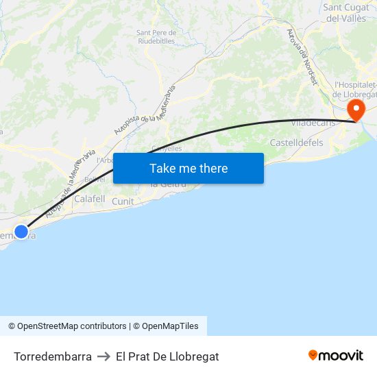 Torredembarra to El Prat De Llobregat map