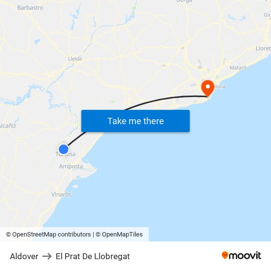 Aldover to El Prat De Llobregat map