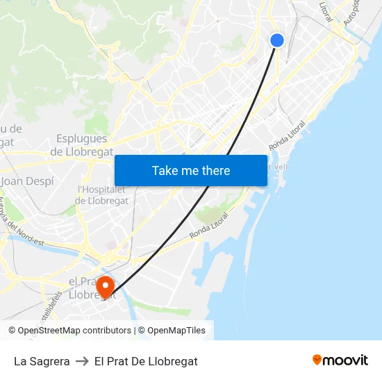La Sagrera to El Prat De Llobregat map