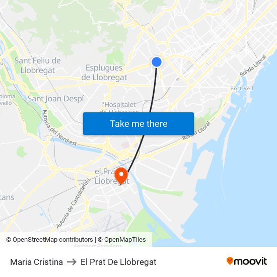 Maria Cristina to El Prat De Llobregat map