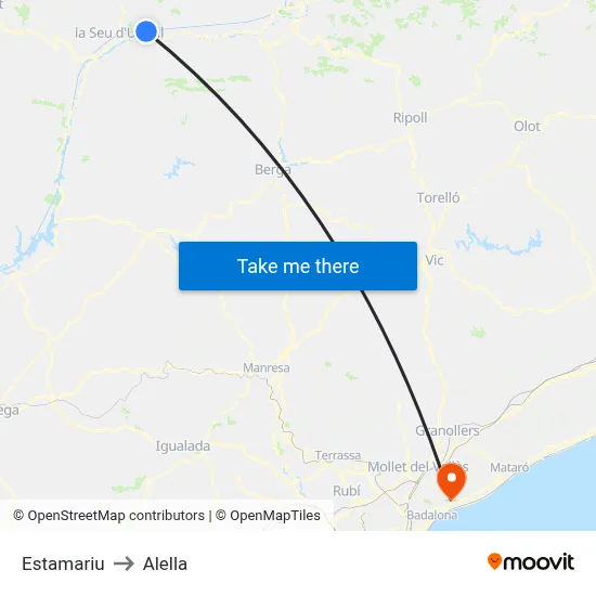 Estamariu to Alella map