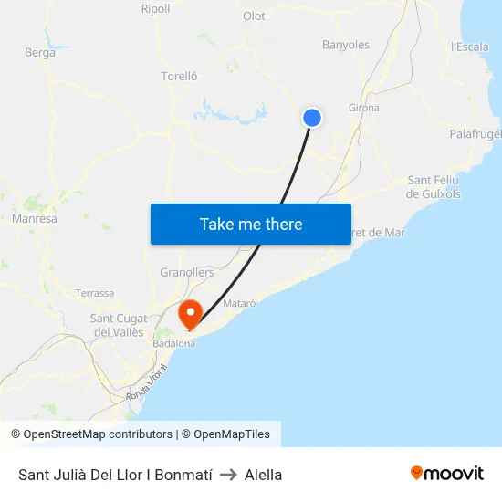 Sant Julià Del Llor I Bonmatí to Alella map