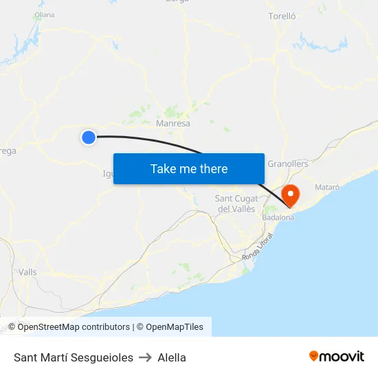 Sant Martí Sesgueioles to Alella map
