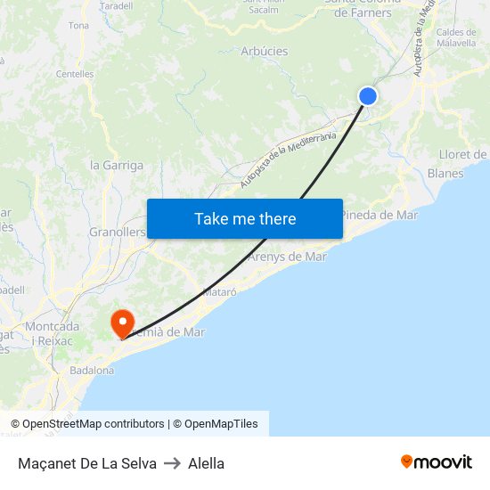 Maçanet De La Selva to Alella map