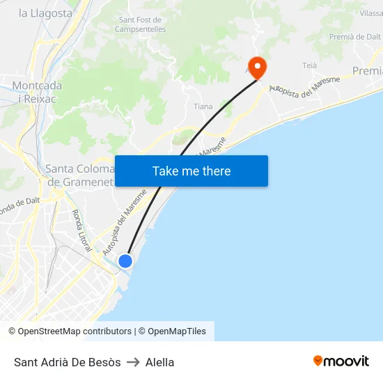 Sant Adrià De Besòs to Alella map