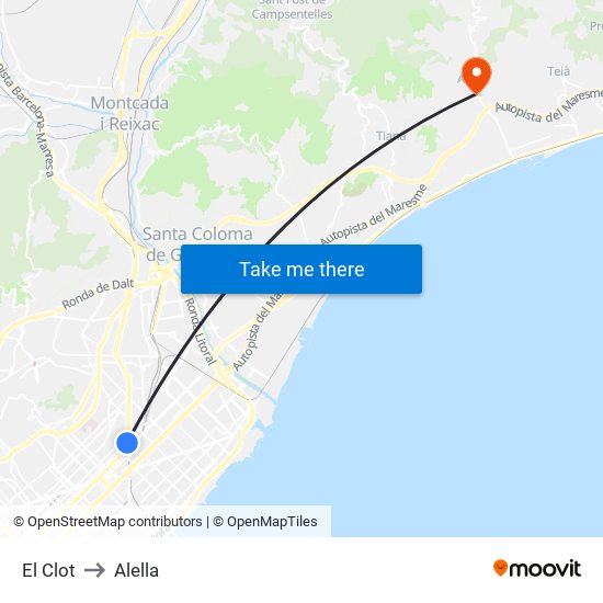 El Clot to Alella map