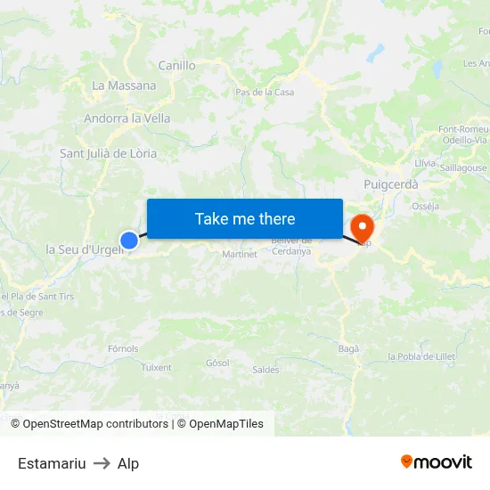 Estamariu to Alp map