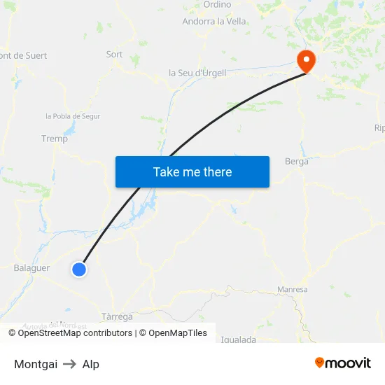 Montgai to Alp map