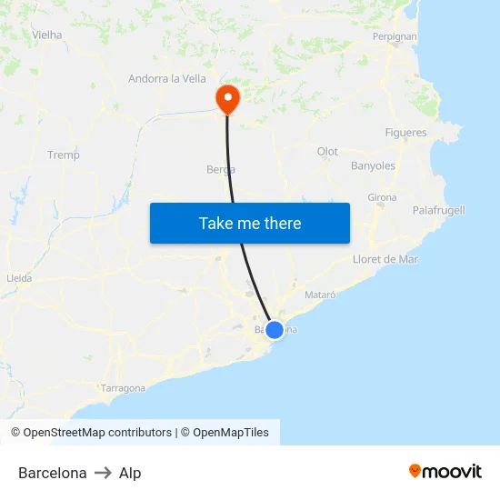 Barcelona to Alp map