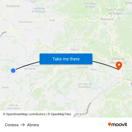 Conesa to Abrera map