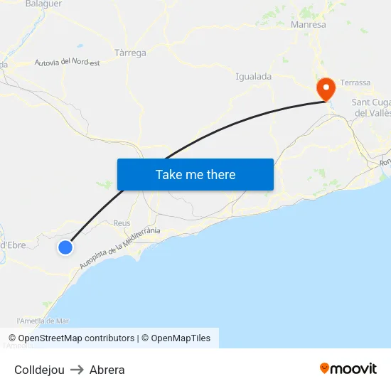Colldejou to Abrera map
