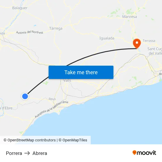 Porrera to Abrera map