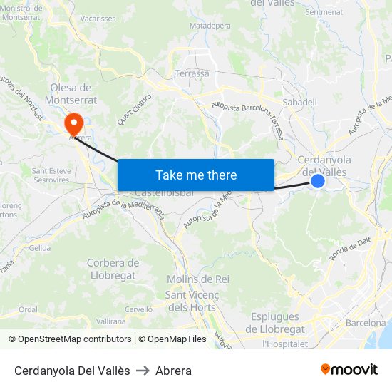 Cerdanyola Del Vallès to Abrera map