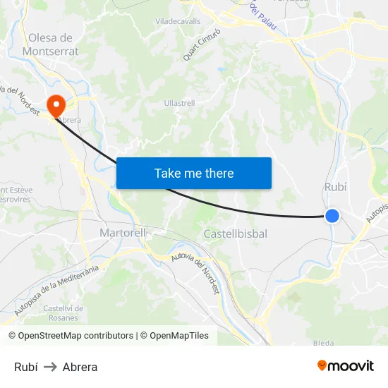Rubí to Abrera map