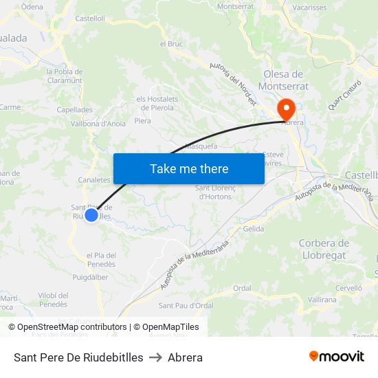 Sant Pere De Riudebitlles to Abrera map