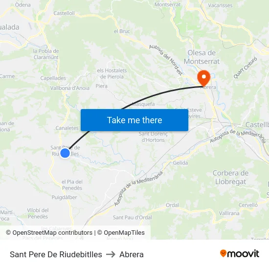 Sant Pere De Riudebitlles to Abrera map