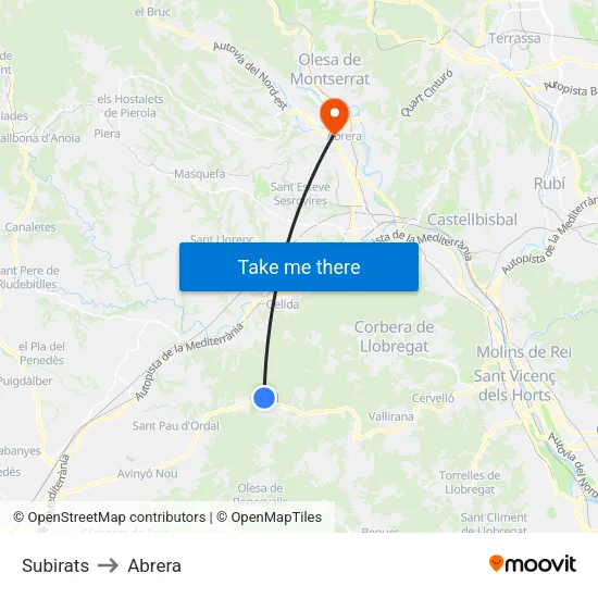 Subirats to Abrera map