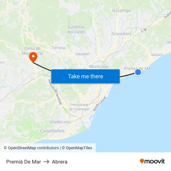 Premià De Mar to Abrera map