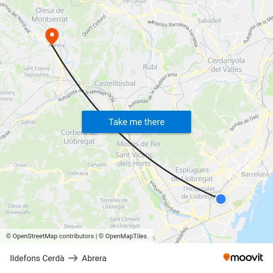 Ildefons Cerdà to Abrera map