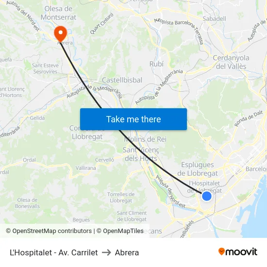 L'Hospitalet - Av. Carrilet to Abrera map