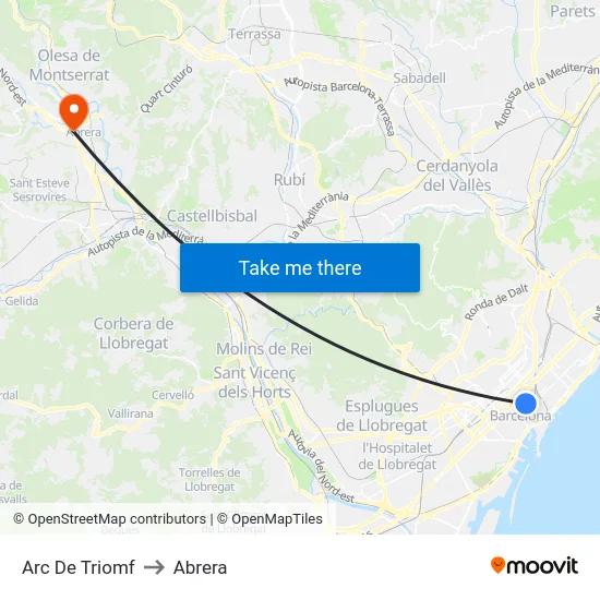 Arc De Triomf to Abrera map