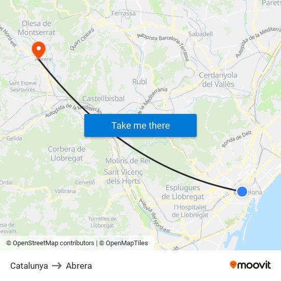 Catalunya to Abrera map