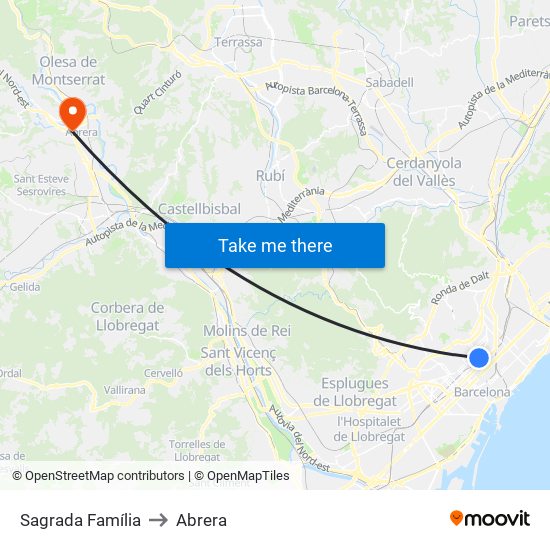 Sagrada Família to Abrera map