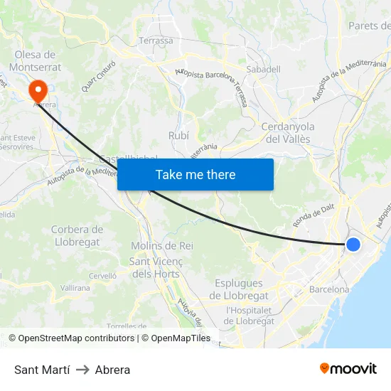Sant Martí to Abrera map