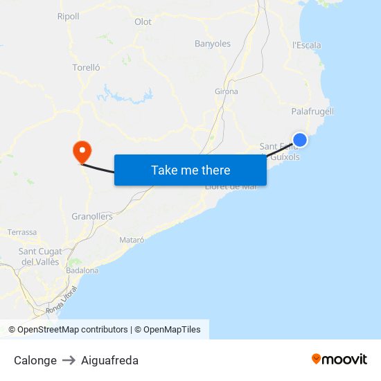 Calonge to Aiguafreda map