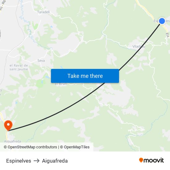 Espinelves to Aiguafreda map