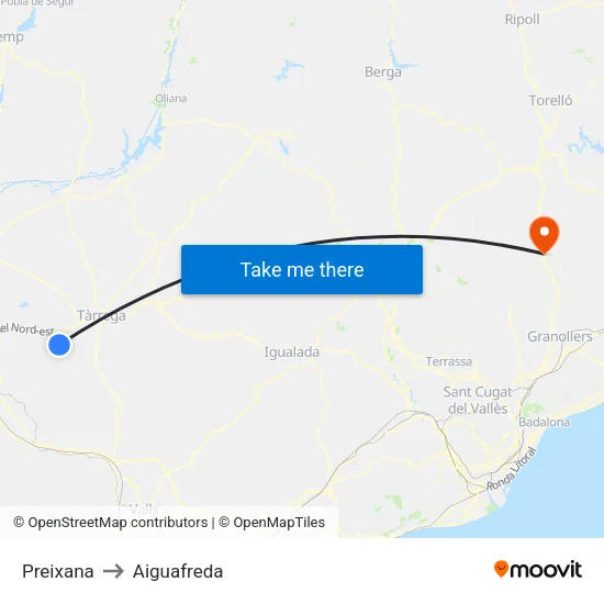Preixana to Aiguafreda map