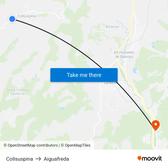 Collsuspina to Aiguafreda map